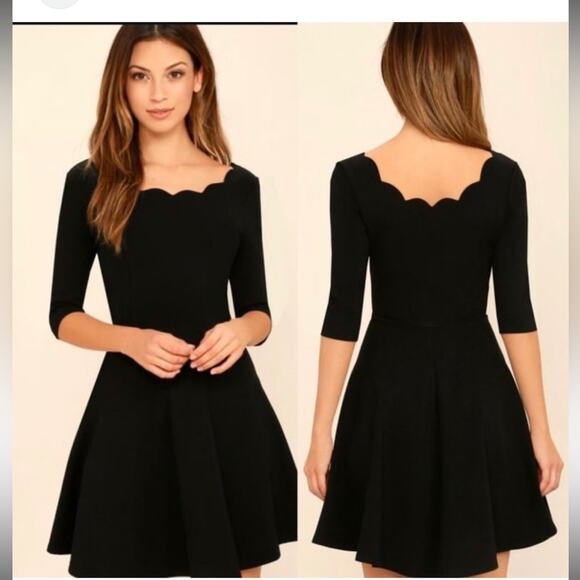 NWT Lulus tip the scallops black skater scallop little black dress medium - Picture 1 of 7